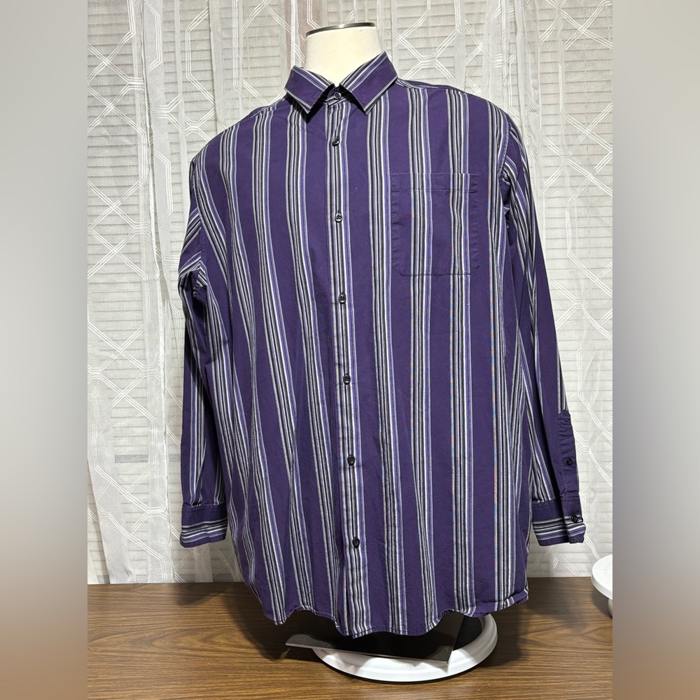 Claiborne 3XLT men’s long sleeve button front shirt. 32”L purple lavender black